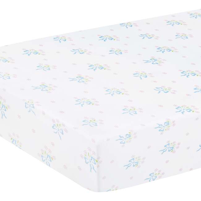 Pima Crib Sheet, Blue Bow Bouquet