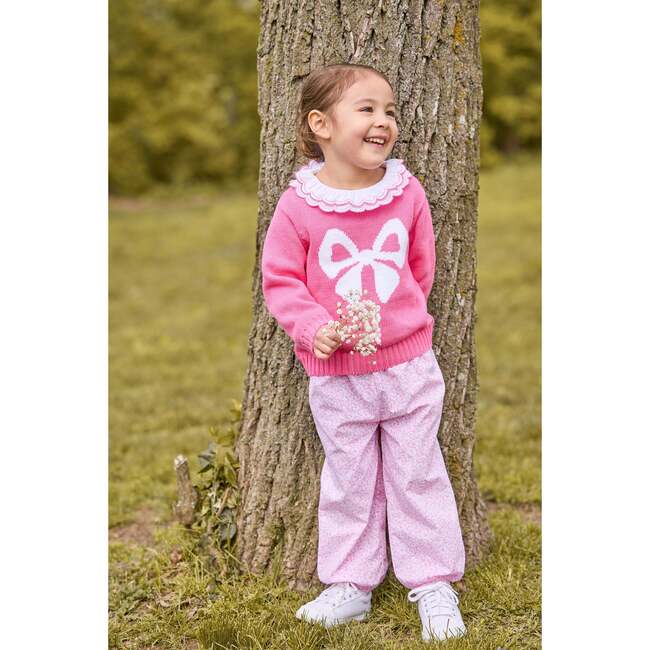 Intarsia Sweater, Hot Pink Bow - Sweaters - 2