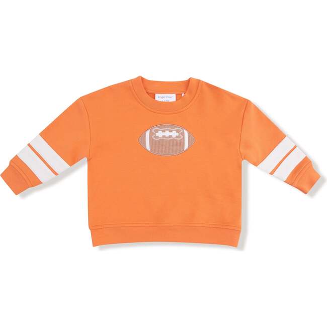 Cozy Drop Sleeve Sweatshirt with Varsity Stripes, Orange Football