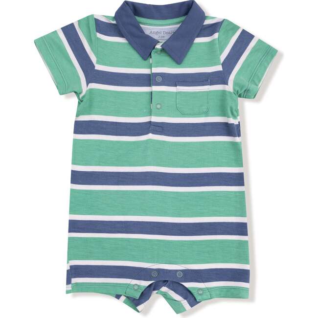 Polo Shortie, Green/Blue Stripe