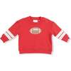 Cozy Drop Sleeve Sweatshirt with Varsity Stripes, Red - Sweatshirts - 1 - thumbnail