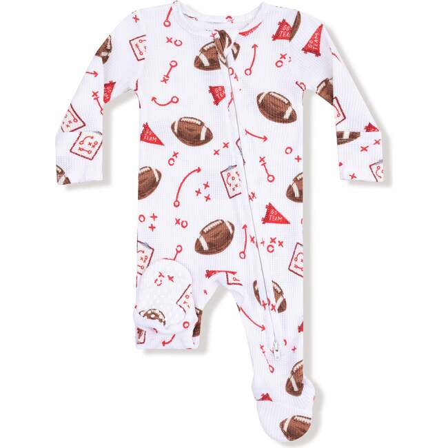 2 Way Waffle Zipper Footie, White Football