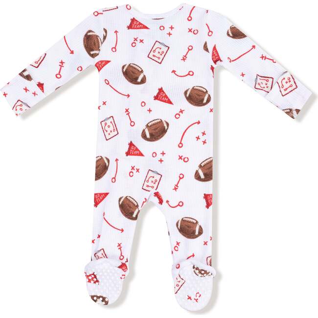 2 Way Waffle Zipper Footie, White Football - Footie Pajamas - 2