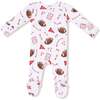 2 Way Waffle Zipper Footie, White Football - Footie Pajamas - 2