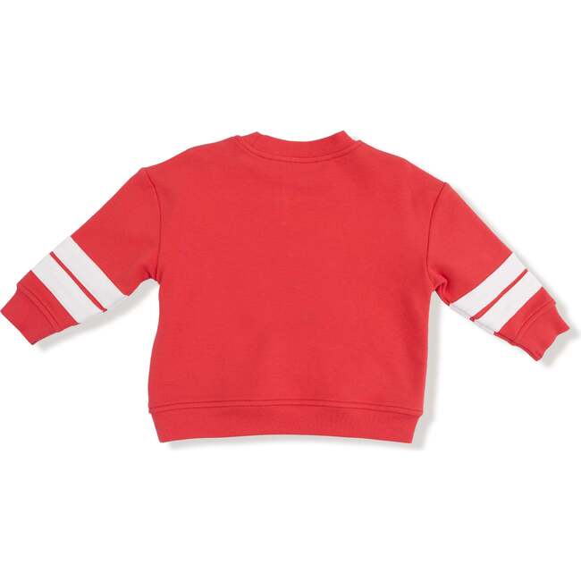 Cozy Drop Sleeve Sweatshirt with Varsity Stripes, Red - Sweatshirts - 2