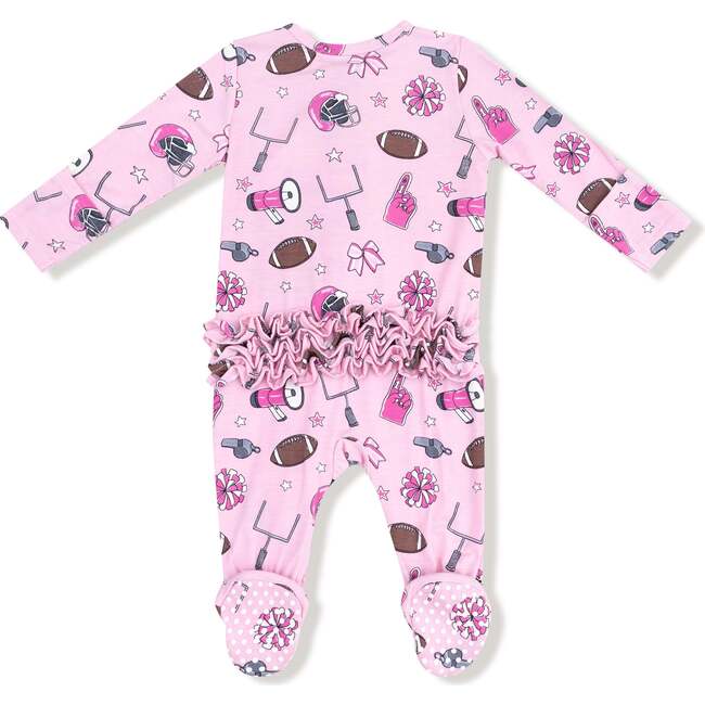 2 Way Zipper Ruffle Back Footie, Pink Football - Footie Pajamas - 2