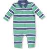 Polo Romper, Green/Blue Stripe - Rompers - 1 - thumbnail