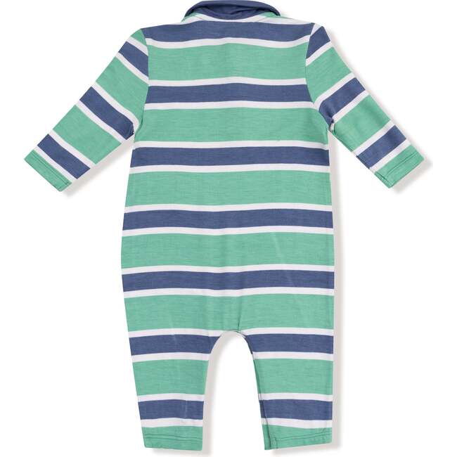 Polo Romper, Green/Blue Stripe - Rompers - 2