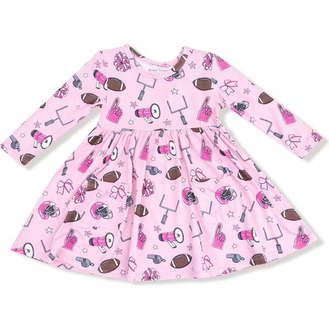 Twirly Long Sleeve Dress, Pink Football