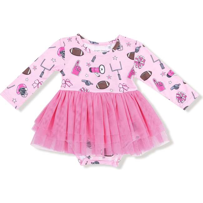 Long Sleeve Tutu Bodysuit, Pink Football