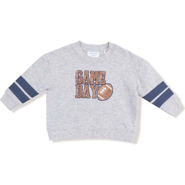 Cozy Drop Sleeve Sweatshirt with Varsity Stripes, Game Day Grey