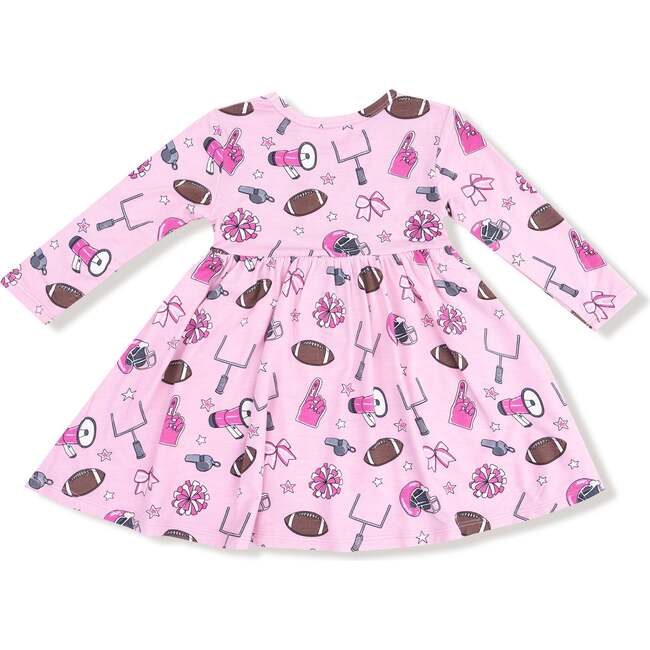 Twirly Long Sleeve Dress, Pink Football - Dresses - 3