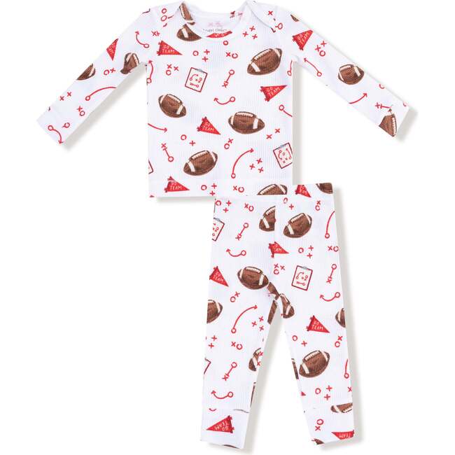Long Sleeve Waffle Loungewear Set, White Football
