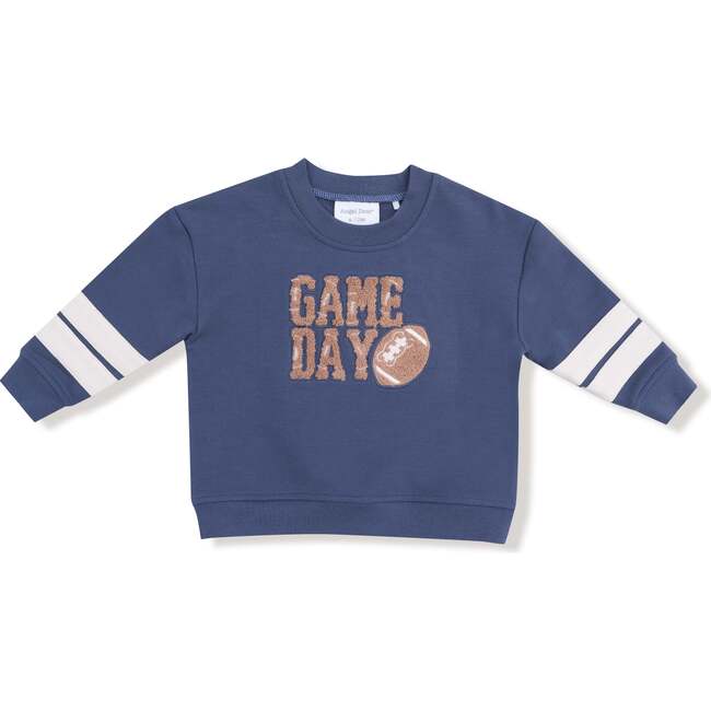 Cozy Drop Sleeve Sweatshirt with Varsity Stripes, Game Day Navy