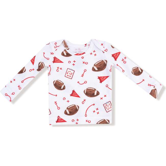 Long Sleeve Waffle Loungewear Set, White Football - Mixed Apparel Set - 2