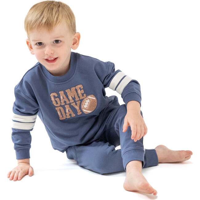 Cozy Drop Sleeve Sweatshirt with Varsity Stripes, Game Day Navy - Sweatshirts - 2