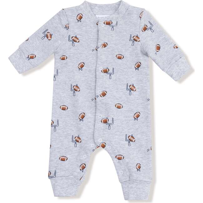 Baseball Collar Romper With Front Placket, Grey Football