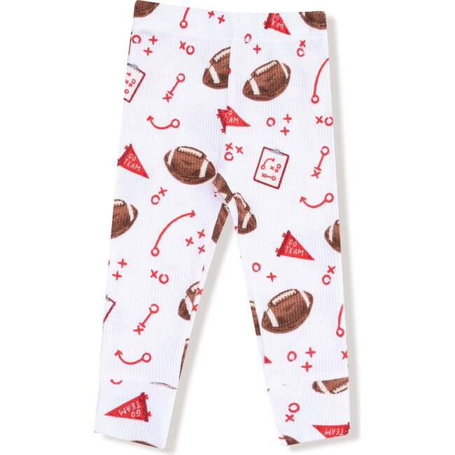 Long Sleeve Waffle Loungewear Set, White Football - Mixed Apparel Set - 4