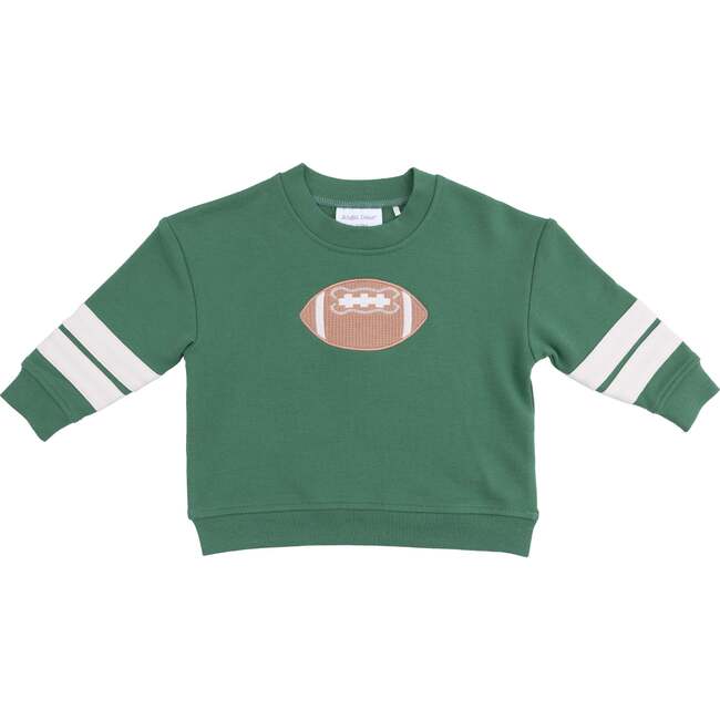 Cozy Drop Sleeve Sweatshirt with Varsity Stripes, Green Football