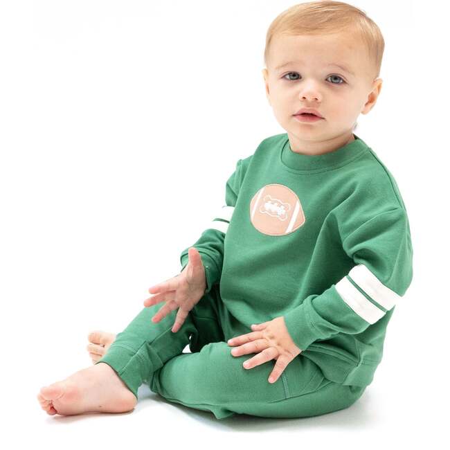 Cozy Drop Sleeve Sweatshirt with Varsity Stripes, Green Football - Sweatshirts - 2