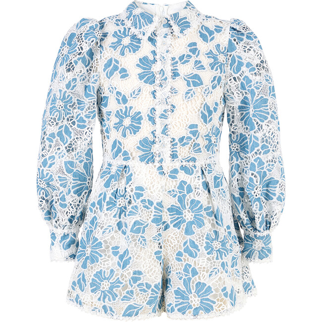 Lori Embroidered Romper, Blue