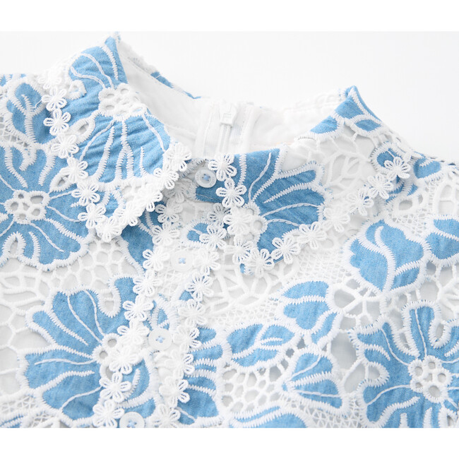 Lori Embroidered Romper, Blue - Rompers - 3