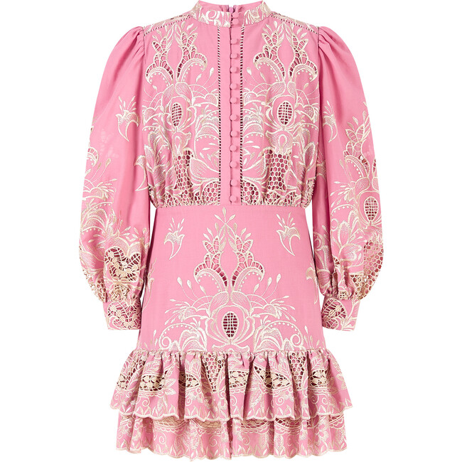 Charm Embroidered Mini Dress, Rose Pink