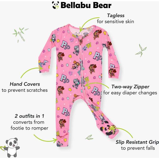 PAW Patrol: Varsity Pink Bamboo Convertible Footie, Pink - Footie Pajamas - 2