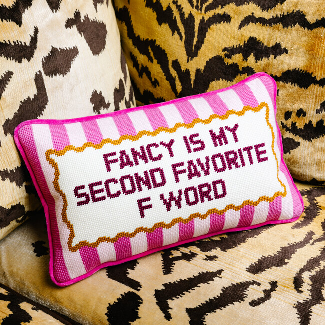 Fancy Needlepoint Pillow, White, Pink - Decorative Pillows - 2