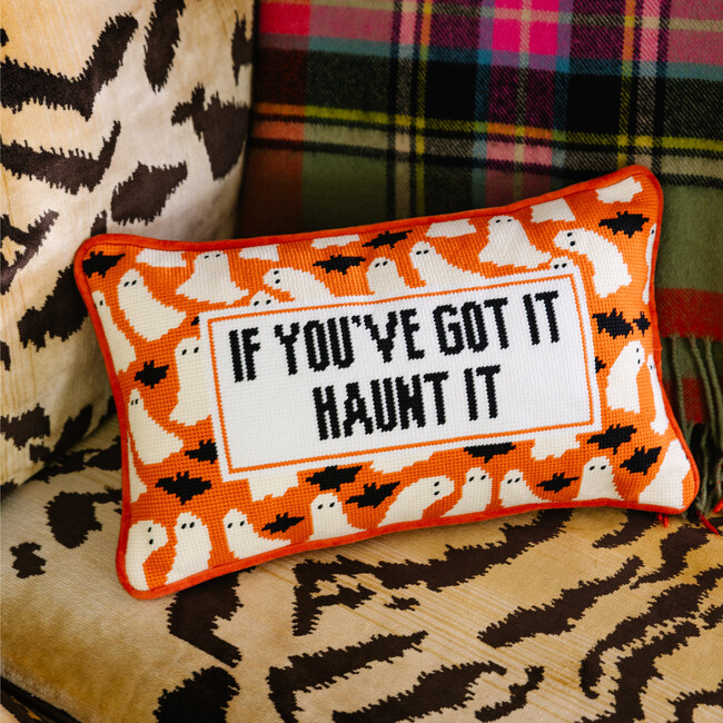 Haunt It Needlepoint Pillow, Orange, White - Decorative Pillows - 2