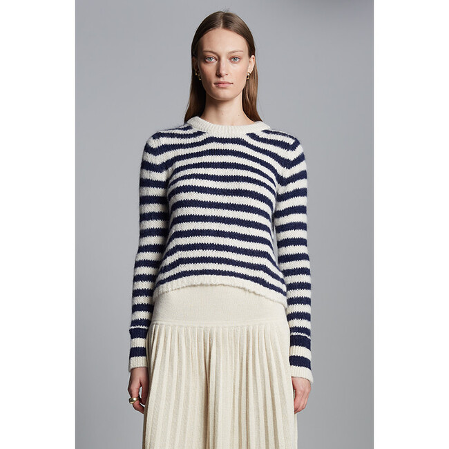 Ava Stripe Sweater, Ivory/Navy Stripe - Sweaters - 2