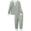 Snug Fit Pajama Set, Sage Stripe - Pajamas - 1 - thumbnail