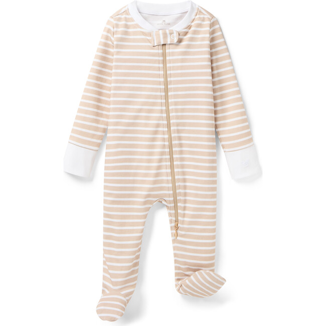 Pima Cotton Romper, Camel Stripe