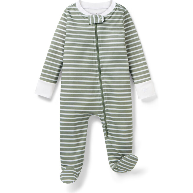Pima Cotton Romper, Sage Stripe