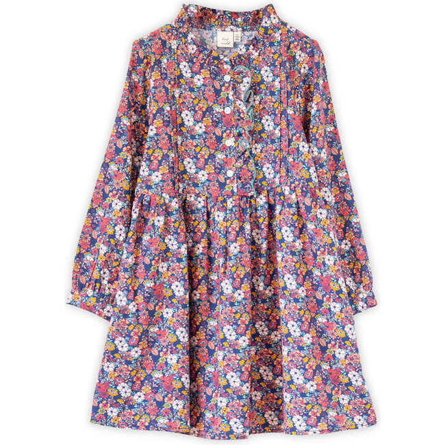 Girls Long Sleeves Dress with Front Ruffle | Garden Confetti