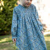 Girls Smocked Long Sleeves Dress | Blue and Mustard Wildflowers - Dresses - 2