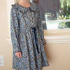Girls Adelaide Velvet Tie Dress | Blue and Mustard Wildflowers - Dresses - 4