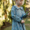 Girls Adelaide Velvet Tie Dress | Blue and Mustard Wildflowers - Dresses - 5