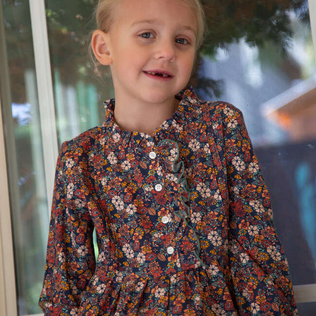Girls Long Sleeves Dress with Front Ruffle | Garden Confetti - Dresses - 4