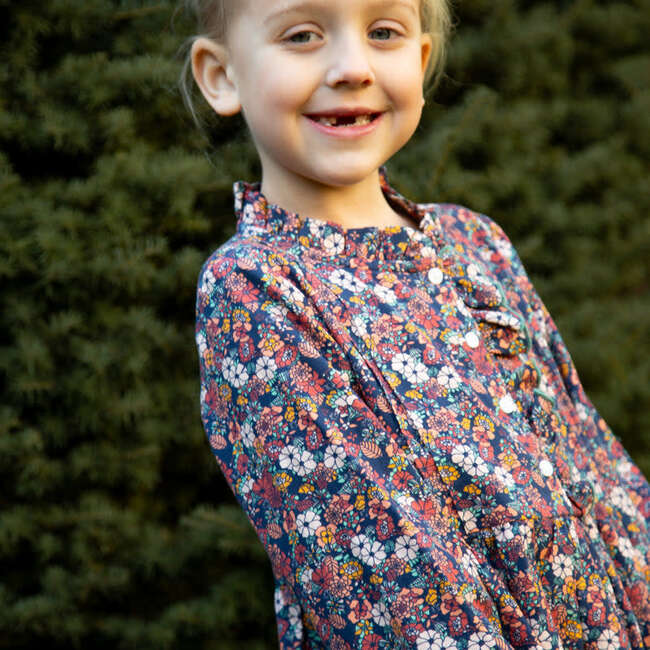 Girls Long Sleeves Dress with Front Ruffle | Garden Confetti - Dresses - 5