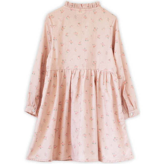 Girls Long Sleeves Dress with Front Ruffle | Vintage Pink Rose - Dresses - 7