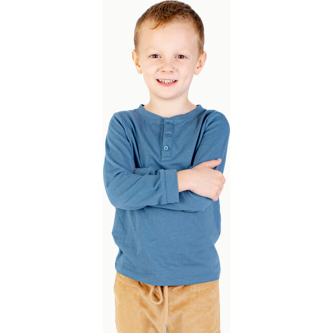 Boys' Long Sleeve Henley, Blue - Shirts - 2