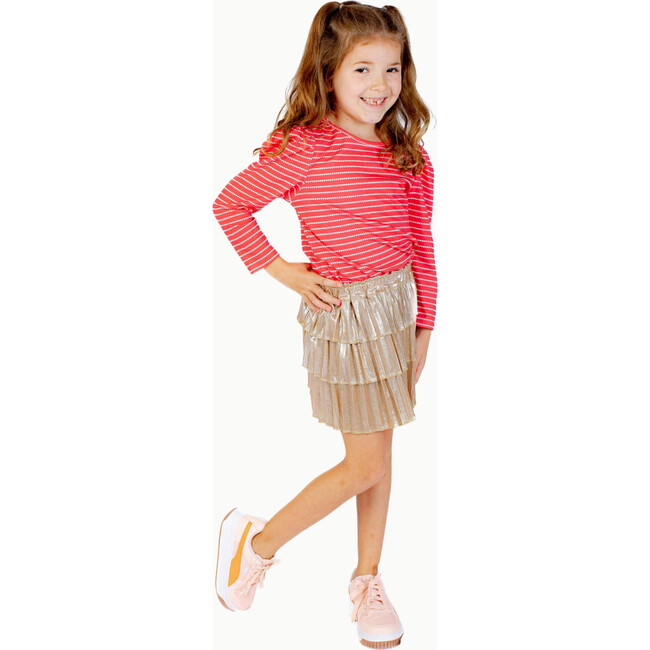 Long Sleeve Puff Sleeve Tee, Red & White Heart Stripe - Blouses - 2