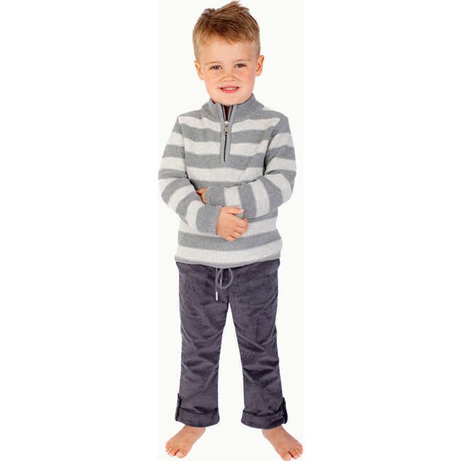 Boys' Half Zip Sweater, Gray Stripe - Sweaters - 2