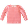 Long Sleeve Puff Sleeve Tee, Pink & Red Heart Stripe - Blouses - 1 - thumbnail