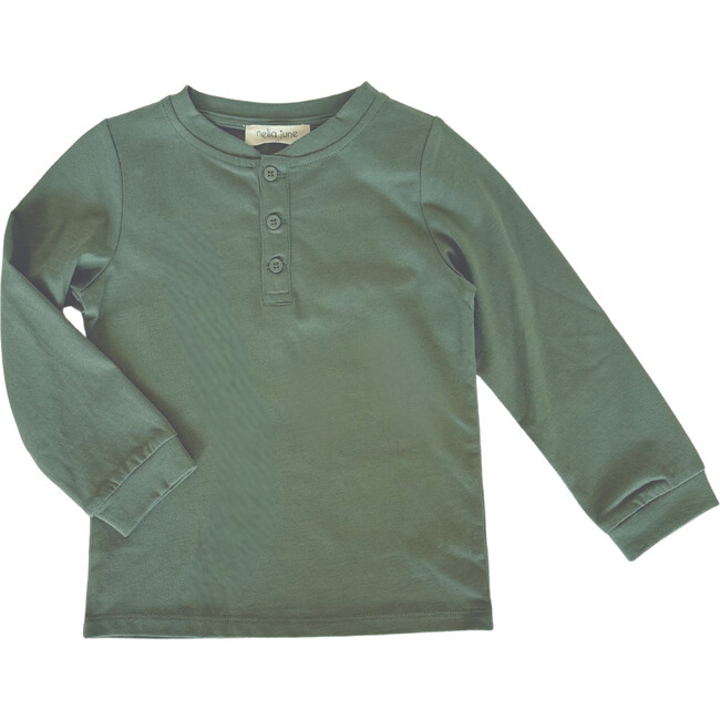 Boys' Long Sleeve Henley, Dark Green
