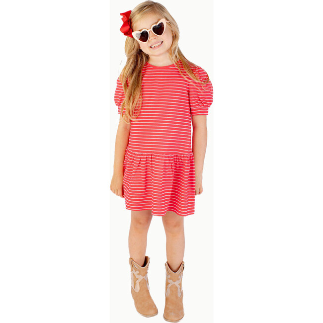 Puff Sleeve Tennis Dress, Red & White Heart Stripe - Dresses - 2