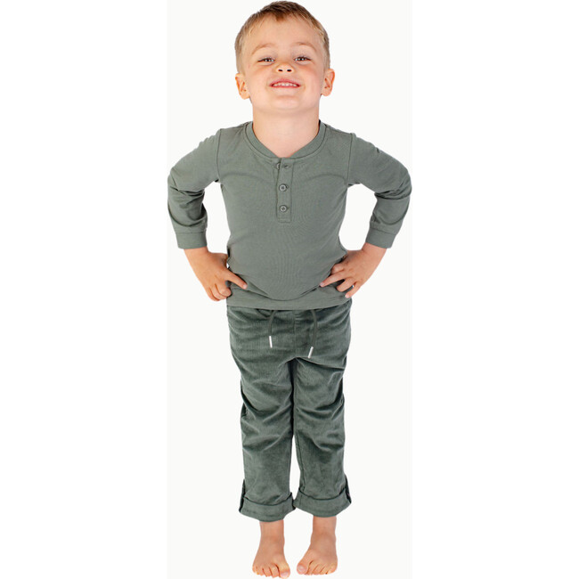 Boys' Long Sleeve Henley, Dark Green - Shirts - 2