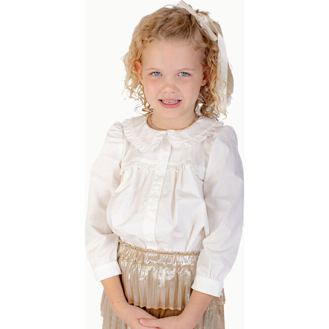 Ruffle Trim Blouse, White - Blouses - 2