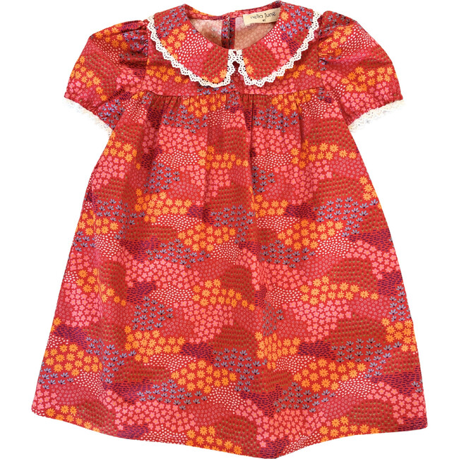 Lace Trim Dress, Red Floral